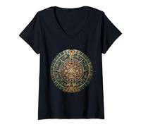 Femme Aztec Maya Azteca Sun Stone Ancien Calendrier Maya T-Shirt avec Col en V