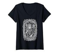 Femme Baba Jaga Sorcière Slave, Mythe païen de la forêt, Art Folklorique T-Shirt avec Col en V