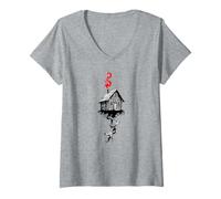 Femme Baba Yaga Isba Pattes Poule Mythologie Slave Art T-Shirt avec Col en V