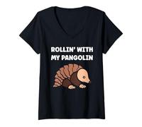 Femme Baby Animals Pangolins Cute Quote Rollin with My Pangolin T-Shirt avec Col en V