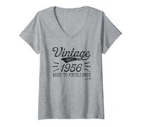 Femme Baby Boomer Senior Citizen Design Vintage 1956 T-Shirt avec Col en V, Gris Chiné, S