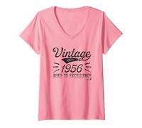 Femme Baby Boomer Senior Citizen Design Vintage 1956 T-Shirt avec Col en V, Rose, S