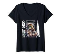 Femme Baby Roar Astronaut Dinosaur Dino Space Cosmic Galactic Art T-Shirt avec Col en V