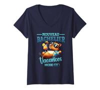 Femme BAC 2026 Bachelier Capybara Vacances Mode ON Baccalauréat T-Shirt avec Col en V