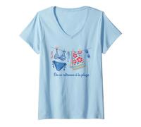 Femme BAC 2026 Vacances Plages on se Retrouve à la Mer T-Shirt avec Col en V