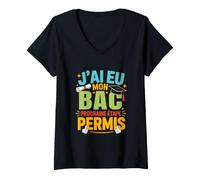 Femme Baccalauréat J'Ai EU Mon BAC 2025 Prepare Permis Bachelier T-Shirt avec Col en V