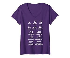 Femme Bach Mozart Beethoven Chopin pour compositeur T-Shirt avec Col en V, Violet, L