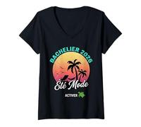 Femme Bachelier 2026 Vacances Mode on Été Activé Bac T-Shirt avec Col en V