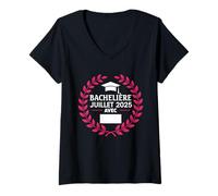 Femme bachelière 2025 Félicitations BAC Souvenir Avec Note Fille T-Shirt avec Col en V