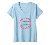 Femme Bachelière 2025 Félicitations Succès BAC Souvenir Fille T-Shirt avec Col en V