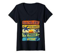 Femme Bachelière BAC 2025 Baccalauréat Vacances retro cadeau bac T-Shirt avec Col en V