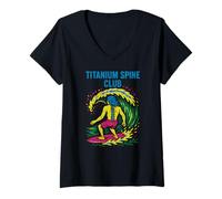 Femme Back Surgery Titanium Spine Club Cool Mens Get Well T-Shirt avec Col en V