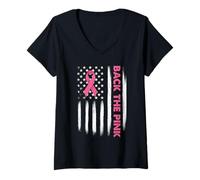 Femme Back The Pink - Drapeau américain pour la Sensibilisation au Cancer du Sein T-Shirt avec Col en V