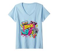 Femme Back to 90s Nostalgia Roller Skate Boombox Cassette Années 90 T-Shirt avec Col en V
