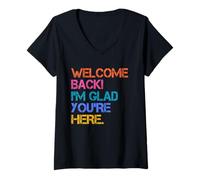 Femme Back to School Teacher Welcome Back I'm Glad You're Here T-Shirt avec Col en V