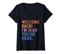 Femme Back to School Teacher Welcome Back I'm Glad You're Here T-Shirt avec Col en V