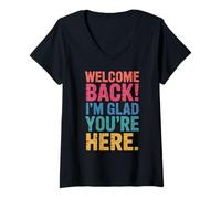 Femme Back to School Teacher Welcome Back I'm Glad You're Here T-Shirt avec Col en V