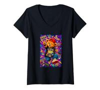 Femme Back to The 90s Teddy Bear Retro Nostalgia T-Shirt avec Col en V