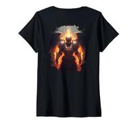 Femme Backprint Ange de feu avec Flammes de l'enfer T-Shirt avec Col en V