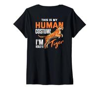 Femme Backprint C'est Mon Costume Humain Je suis Vraiment Un Tigre T-Shirt avec Col en V