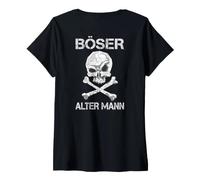 Femme Backprint Evil Old Man Skull and Bones T-Shirt avec Col en V