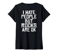 Femme Backprint Je déteste Les Gens mais Les rochers Vont Bien T-Shirt avec Col en V