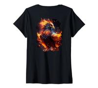 Femme Backprint La splendeur majestueuse du phénix de résurrection T-Shirt avec Col en V