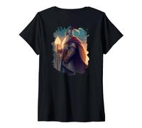 Femme Backprint Le héros Chevalier Sorcier avec Courage et Magie T-Shirt avec Col en V