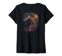 Femme Backprint Le Loup dans Le mysticisme de l'espace Rencontre T-Shirt avec Col en V