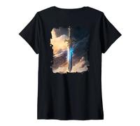 Femme Backprint L'épée épique légendaire des héros T-Shirt avec Col en V