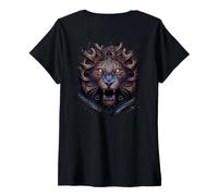 Femme Backprint Majestic Fantasy Lion à l'état Sauvage T-Shirt avec Col en V