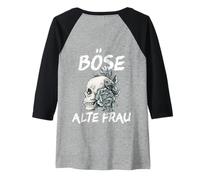 Femme Backprint Mort Vintage Tête de Mort avec Sarcasme Manche Raglan