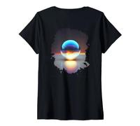 Femme Backprint Perle dans Le Sable et Supernova dans Une sphère T-Shirt avec Col en V
