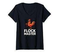 Femme Backyard Chicken Farmer Flock Master Rooster Pitchfork T-Shirt avec Col en V