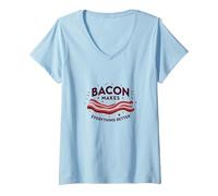 Femme Bacon Rend Tout Meilleur Amateur de Nourriture rétro T-Shirt avec Col en V, Bleu Céleste, S