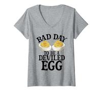 Femme Bad Day to Be A Deviled Egg : dîner de Thanksgiving 2026 Amusant T-Shirt avec Col en V