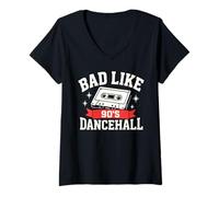 Femme Bad Like 90s Dancehall Tourne-Disque rétro Vintage DJ Reggae Ska T-Shirt avec Col en V
