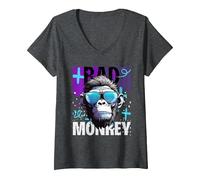 Femme Bad Monkey Lunettes De Soleil Singe Cool Style T-Shirt avec Col en V, Chiné Foncé, XL