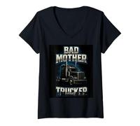 Femme Bad Mother Trucker Funny Truck Driver Trucking Dad Mens T-Shirt avec Col en V