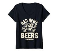 Femme Bad News For Beers I Woke Up Funny Running Beer Can Humour T-Shirt avec Col en V