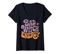 Femme Bad Witch Energy Halloween Spirit T-Shirt avec Col en V