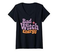 Femme Bad Witch Energy Halloween Spirit T-Shirt avec Col en V