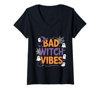 Femme Bad Witch Vibes Halloween T-Shirt avec Col en V