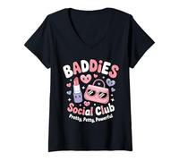 Femme Baddie Social Club Funny Girly Bestie T-Shirt avec Col en V