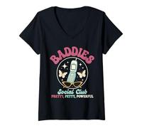 Femme Baddie Social Club Funny Girly Bestie T-Shirt avec Col en V