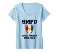 Femme Badge de Police de Saint Marie du Paradis de la Mort T-Shirt avec Col en V