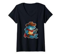 Femme Badge de shérif Cowboy Dauphin T-Shirt avec Col en V