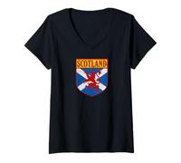Femme Badge Drapeau Royal écossais Vintage T-Shirt avec Col en V