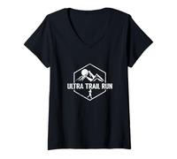 Femme Badge Hexagonal Ultra Trail Run T-Shirt avec Col en V