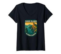 Femme Badge panoramique des îles Féroé de Gjógv T-Shirt avec Col en V